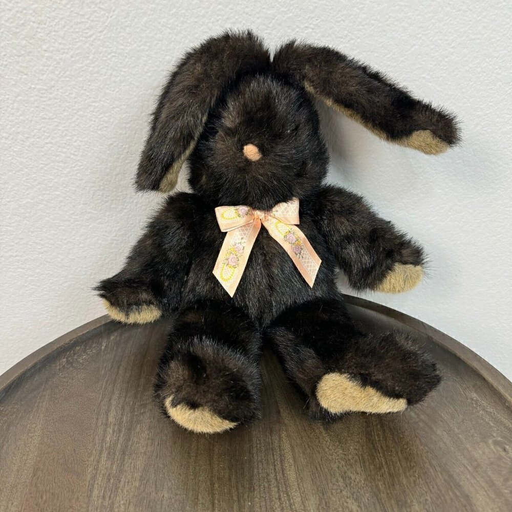 Commonwealth Easter Bunny Rabbit Plush Bow Stuffed Toy Brown Medium